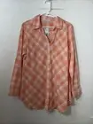 Keren Hart Plaid Button Shirt Top Peach Roll Ran 100 Cotton 1x