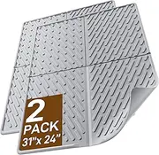 EVA Cat Litter Trapping Mat : Easy Clean Waterproof Kitty Litter Box Mat, Anti-Slip Catcher with Grooves & Raised Edges Scatter Control (31 * 24in-Grey-2)