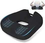 X-Large Memory Seat Cushion for Driving & Office Chairs - Relief Sciatica & Tailbone Pressure - Memory Foam Chair Cushion with Adjustable Fasten Straps (Black)