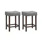 Set Of 2 Saddle Barstools With Backless Nailhead Fabric Seat Grey