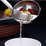 Soup Ladle Dual-use Soup Spoon Long Handle Stainless Steel Soup Ladle with Removable Filter Cooking Colander Utensils Scoop Kitchen Items Bowl ladle(Small (27x7.7cm))