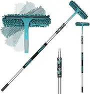 [TelesPro] 20 Feet High Reach Window Squeegee with 5-12Ft Extension Pole, Window Cleaner Tool with 3-Stage Telescoping Pole, Window Cleaning Kit with Rotatable Head (2 Squeegee & 2 Microfibre Cloths)