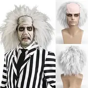 Men's Beetlejuice 2 Cosplay Short Fluffy Wavy Clown Bald Wig For Carnival Party Costume wigs For Adult