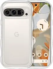 [YINLAI] for Google Pixel 9 Pro Case, Cute Curly Wave Frame Shape Soft TPU Silicone Cover for Women Men Camera Protection Shockproof Phone Case for Google Pixel 9 Pro 6.3" 2024, Clear