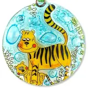 Tiger Mom and Baby Christmas Tree Ornament - Art Glass Light Catcher Zoo Gift