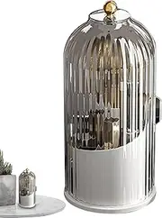 Bird Cage Cosmetic Tools Storage Organizer With Lid,Rotating Makeup Brush Organizer,360° Makeup Brush Organizer, For Vanity, Desktop, Bathroom
