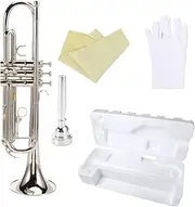 B♭ Trumpet for Beginners & Professionals | Brass 3-Valve Design with Foam Case | Anti-Tarnish Finish & Rich Tone Compatible with Yamaha/Bach(Silver)