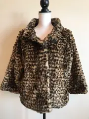 7 FOR ALL MANKIND Plush Cruelty Free Leopard Animal Print Faux Fur Coat Jacket L