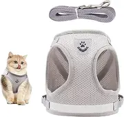 Cat Harness And Lead Set Escape Proof Kitten Harness with Leash Soft Mesh No Pull Puppy Collar and Lead Sets Lightweight Reflective Adjustable Vest for Small Cat Walking Travel Grey