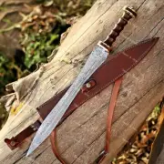 Roman Gladius SWORD Hand Forged Damascus Steel Double Edge Gladiator w Sheath Bf