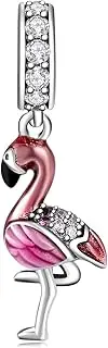 [LES FOLIES DI PAOLA GRIECO] Flamingo Pink Bird Species Protected 925 Silver Charm - Les Folies Fits Pandora Sterling Silver Cubic Zirconia, Sterling Silver, Cubic Zirconia