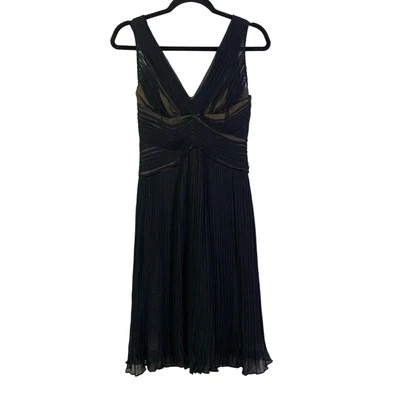 BCBG Black & Nude Pleated Chiffon Criss Cross Midi Dress Size 2 - NWT