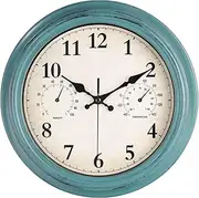 JoFomp Outdoor Clocks for Patio, Large 12 inch Outside Wall Clock Waterproof with Thermometer and Hygrometer Combo, Round Silent Battery Operated Wall Clock for Home, Pool, Garden