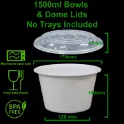 (1500ml) Plastic Noodle Bowls (with Dome Lid) Round Soup Container 50oz Reusable