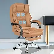ALFORDSON Ergonomic Massage Office Chair 150° Recline with Footrest,Gaming Executive Computer Racer Chair with Adjustable Height,PU Leather Home Office Chair with Back Support,180kg Max, Brown