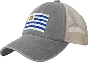 [Generic] Flag of Uruguay Cowboy Mesh Baseball Cap for Uruguayan Man Woman Outdoor Adjustable Denim Hat