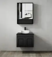 HAMPTON MATTE BLACK 600MM WALL HUNG BATHROOM VANITY CABINET STONE/CERAMIC TOP