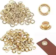Rustark 100Pcs Gold 1/4 inch Rhinestone Eyelet Grommet Eyelets and Grommets with Sparkling Design Metal Eyelet with Washer Hole Punch Shiny Rhinestone Boot Eyelet for Clothing Crafts DIY Projects