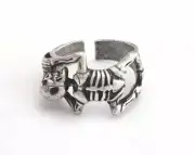 Skeleton Adjustable Ring Antique silver plated brass 10US Scary Horror Thriller