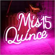 Hanging Art Neon Signs Mis 15 Quince Neon Lights LED Art Wall Hanging Decorative Lighting for Quinceanera Bedroom for Birthday Party Sign Illuminated 41.14cm×24.63cm
