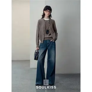 SOULKISS疊穿神器_知識分子Miu風羊毛針織衫假兩件開衫上衣春秋女