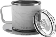 Stackable Insulated Espresso Cup with Saucer by Coldest - Insulated Triple Wall Travel Stainless Steel Travel Double Shot Espresso Coffee Mug with Sliding Lid (4 oz, Carrara Marble)