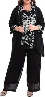 [Go Mai] Women's Plus Size Wedding Pant Suits 3 Piece Chiffon Party Outfit for Mother of The Groom Bride Evening Gowns