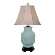 Cute Celadon Embossed Floral Porcelain Vase Table Lamp 20.5"