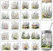 arricraft Pack of 10 Flower Motif UV DTF Cup Wrap Transfer Stickers 10 Styles Vivid Wildflower Bouquet Stickers for Rubbing PVC Cup Film Waterproof Decals for 16 oz Glass Cups 9.4 x 4.3 Inches