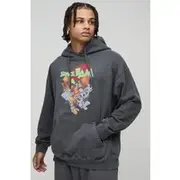 Mens Grey Marl Oversized Space Jam License Print Hoodie