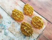 4 Drusy Cabochons Flatbacks Oval 18x13 Faux Druzy Quartz Gold Flat Backs