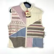 NEW Vintage Woolrich Lamb's Wool Patchwork Zip Up Sweater Vest Women's XL Petite