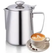 Frothing Pitcher, Stainless Steel Coffee Cup Milk Frothing Pitcher Jug with L...
