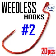 20x Red #2 Wide Gape Worm Hooks Weedless Fishing for Zman Ecogear Squidgies Bass