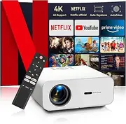 Projector 4K【Official Neflix/AI Auto Focus】 Auto Keystone WiFi Bluetooth Projector, 26000 Lumen Full HD 1080P Smart Projector with One-Click Usage for Netflix/YouTube/D+