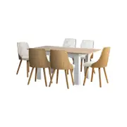 Oikiture 7PCS Dining Sets 160cm Extendable Dining Table with Dining Chairs PU Leather White