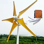 12V / 24V / 48V Wind Power Turbine Generator 800W / 1000W / 1200W Wind Turbine Kit with MPPT Controller and 5 Yellow Blades, Pure Copper Core Generator for Outdoors, Streets, Decks,800w,48V