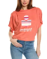 Isabel Marant E'toile Yates Linen Graphic T-Shirt Pink