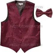 New Vesuvio Napoli Men's paisley formal Tuxedo Vest Waistcoat_Bowtie Burgundy