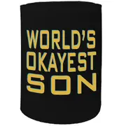 Alcohol Stubby Holder - Worlds Okayest Son - Funny Novelty Birthday Gift Joke Beer Can Bottle