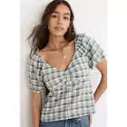 Madewell Plaid Puff-Sleeve Ruched Bodice Top