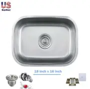 18" x 16" Undermount Stainless Steel Single Bowl Kitchen / Bar / Sink 18Gauge