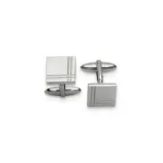 Men's Stainless Steel 15mm Engravable Double Grooved Edge Cuff Links