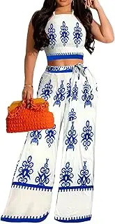 [sexycherry] Women's Elegant Two Piece Outfits Sexy Floral Off Shoulder Long Straight Pants Sets Swimsuit Coverups Beach Vacation