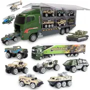 Military Truck Toy Set Army Models Alloy Vehicle Tank Jeep Mini Cars Kids Boys