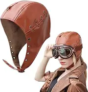 [Procos] Steampunk PU Leather Aviator Hat Vintage Pilot Cap with Ear Flaps Brown