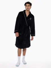 Mens AFL Official Collingwood Magpies Coral Fleece Black Robe Dressing Gown