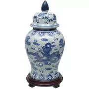 18" Dragon Blue & White Porcelain Temple Jar