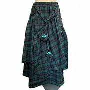 Women's Skirt Casual Maxi Mid Rise Skirts Plaid Asymmetric Hem Micro-elastic Vacation Street Green Fall Polyester