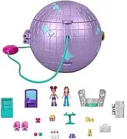 Polly Pocket Double Play Skating Compact - Disco Roller Rink or Spaceship Princess Playset - 2 Dolls, 18 Accessories - 4 Play Areas - Gift for Kids 4+